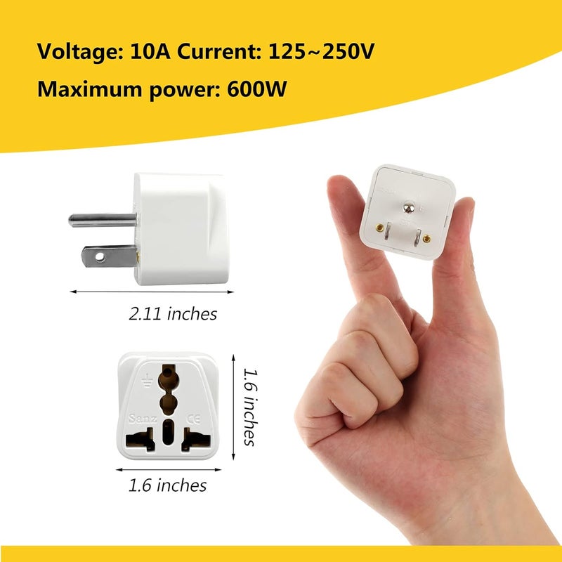 Romeda 4 Pack Universal Adapter, Europe to US Plug Travel Adapters (White) - Image 2